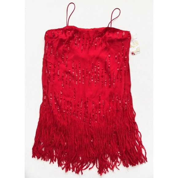 Free People Crystal Clear Mini Fringe Sequin Dress Fiery Red - Picture 6 of 8